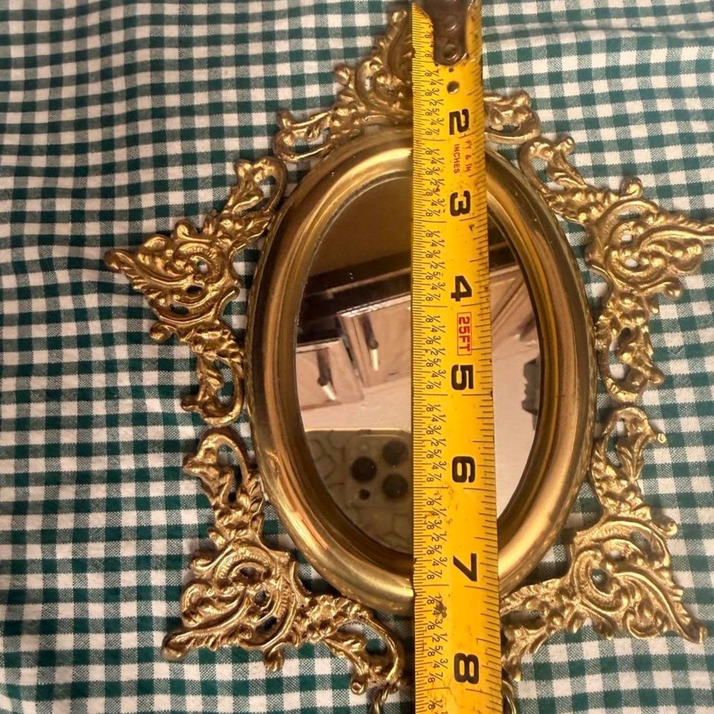 Vintage Small Ornate Brass Wall Mirror Star Shaped Oval Glassy